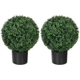 HOMCOM 2 Pack 20.5" Artificial Boxwood Topiary Trees with Pots Indoor/Outdoor Decorative Faux Plants
