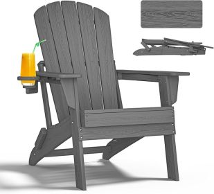 HDPE Folding Adirondack Chairs With Cup Holder (Option: Grey-1pack)