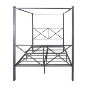Metal Canopy Bed Frame, Platform Bed Frame With X Shaped Frame Full Black (Color: Black)
