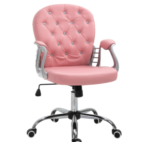 Vinsetto Vanity PU Leather Office Chair, Mid Back, Tufted Swivel Task Chair, Adjustable Height, Pink (Color: Pink)
