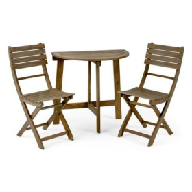 Outdoor 3-piece Set Of Semi-circular Folding Acacia Weather-resistant Bistro Table And Chairs, Space-saving, Gray (Option: Gray)