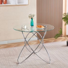 Dining Table With Chrome Metal Leg And Tempered Glass,Modern Space Saving Kitchen Table For Living Room,chrome Color Metal Legs (Option: Chrome)