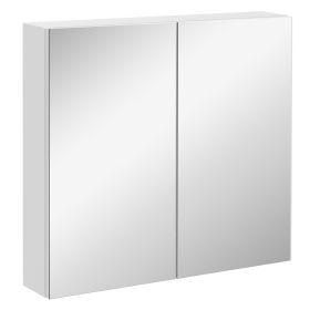 Kleankin Mirrored Medicine Cabinet 24x22 Steel Frame Wall-Mounted Double Doors White (Color: White)