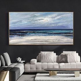 Handpainted Oil Painting CanvasWall Art Decoration Abstract Knife Painting Seascape Blue For Home Decor Living Room hallway bedroom luxurious dec (size: 75x150cm)