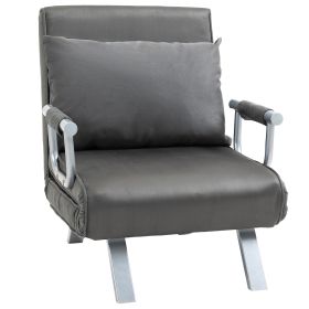 Convertible Sofa Bed 5 Position Folding Sleeper Chair Pillow Steel Frame Dark Grey (Option: Gray)