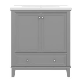 30 Bathroom Vanity With Sink Combo, Multi-functional Bathroom Cabinet With Doors And Drawer, Solid Frame And MDF Board, Grey (Color: Grey)