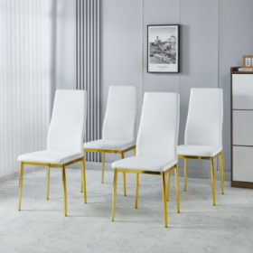 Chair Set Of 4,GOLDEN COLOR LEG,WHITE SEAT (Option: GoldWhite)