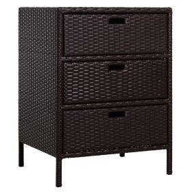 32  Poolside Rattan Wicker Patio Organizer Storage Cabinet With 3 Large Drawers  Weather Fighting Materials (Color: Black)